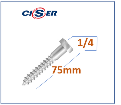 100 pçs Parafuso 1/4x75 Sextavado Soberba Zincado Ciser