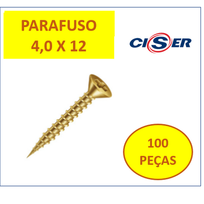 100 peças Parafuso Madeira Chata Phillips 4,0 x 12 4.0x12