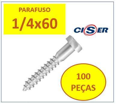 100 Peças Parafuso Sextavado Soberba Ciser  1/4 x 60