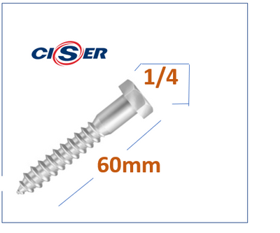 200 Peças Parafuso Sextavado Soberba Ciser  1/4 x 60