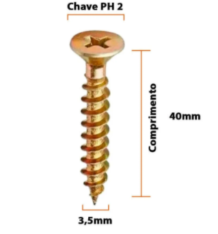 1000x Parafuso Chipboard Phillips Bicromatizado 3,5 X 40mm